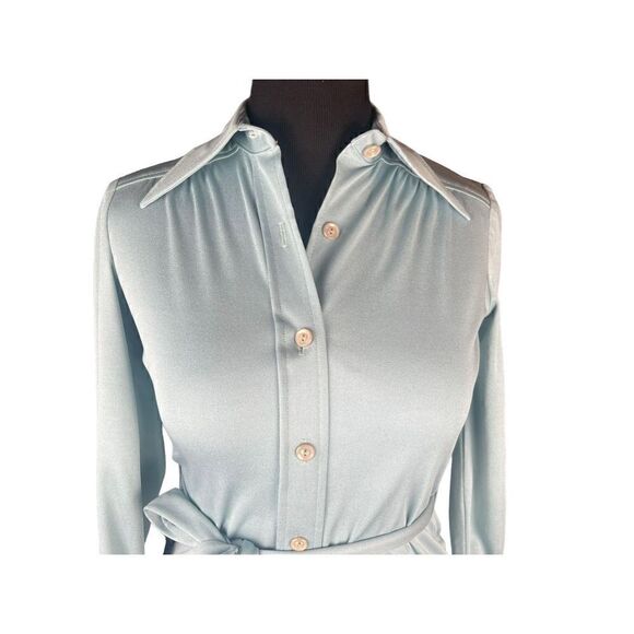 Vintage Schrader Sport Light Blue green Sheath Belted Dress Collared Womens 6 - Picture 2 of 7